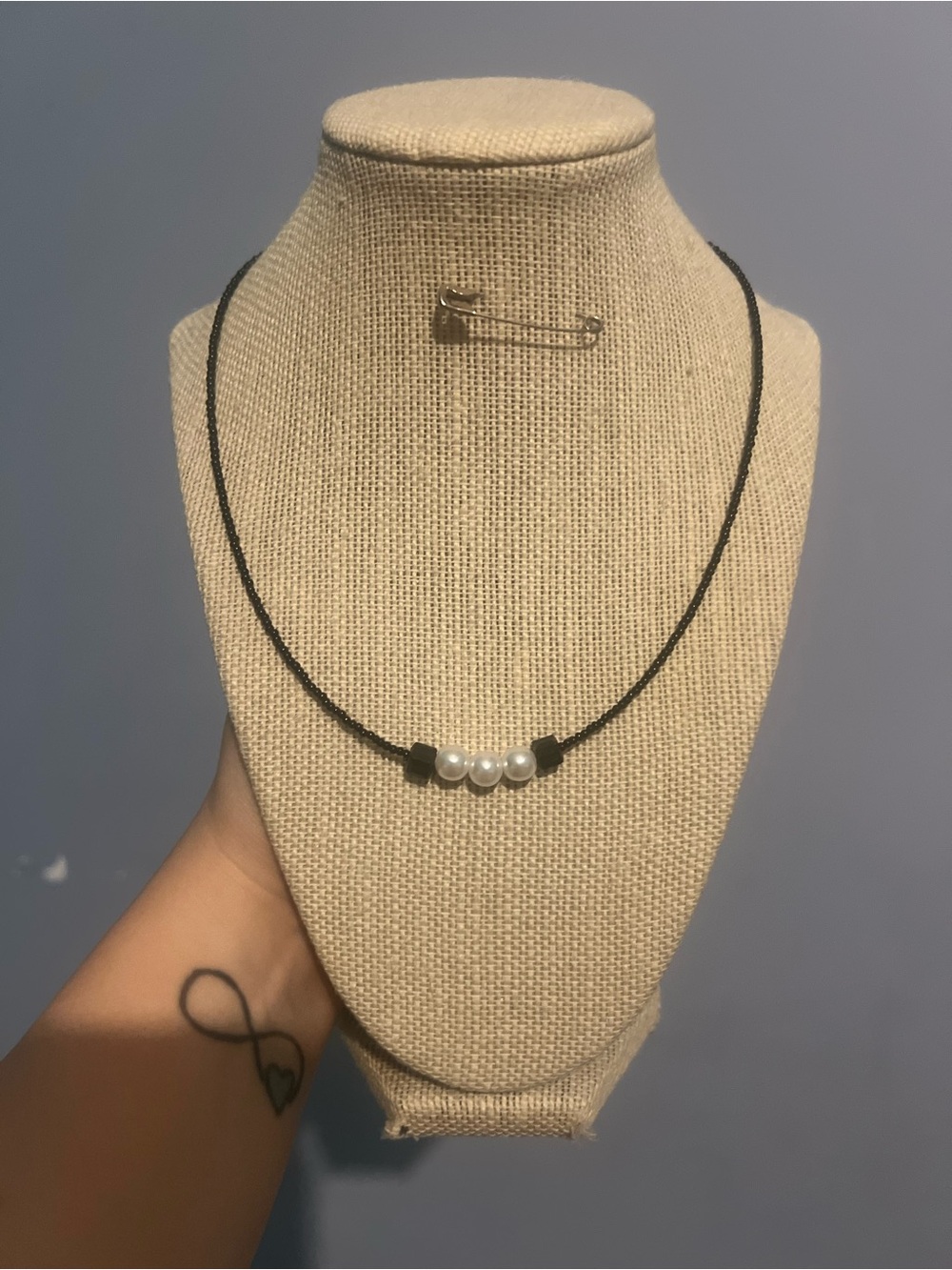 #187. Handmade Minimal Pearl Bead Necklace - Black and White Pearl